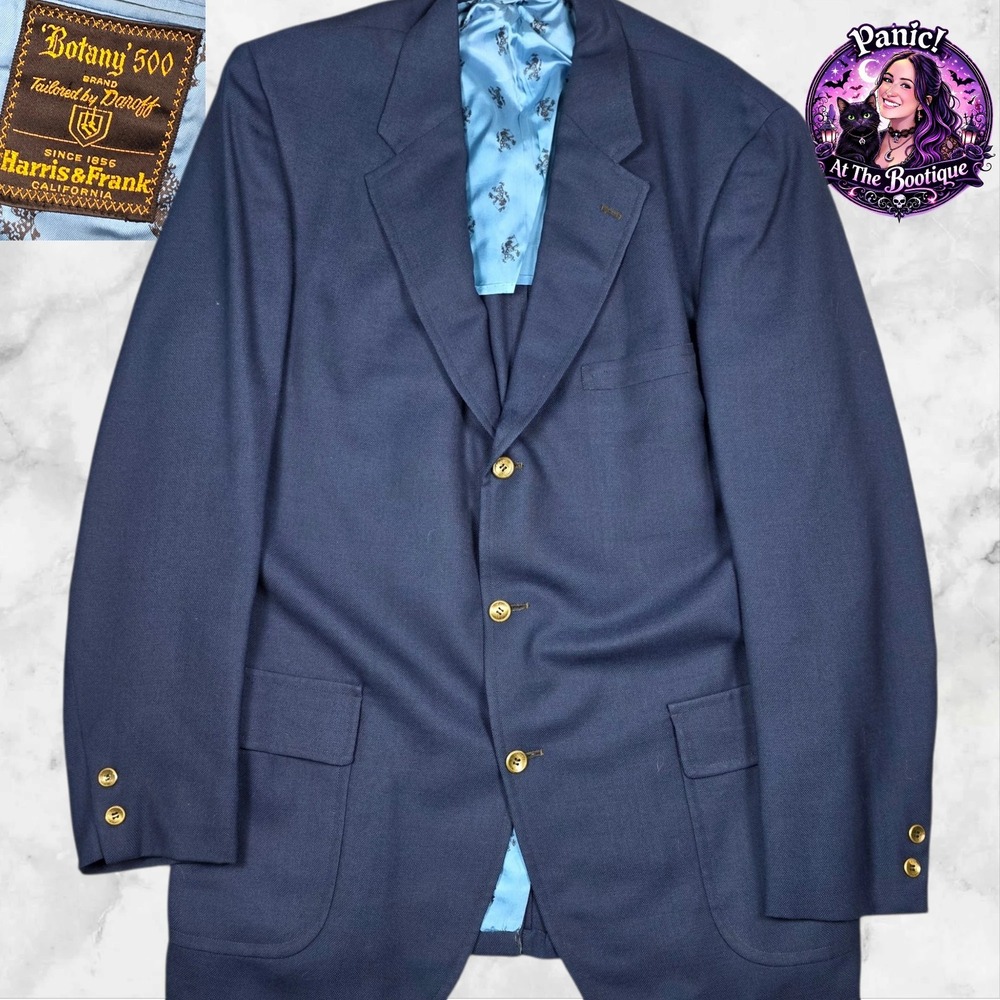 Botany‎ 500 Blazer Men 44XL Navy Blue 3-Button Gold Crest Union Made VTG Classic